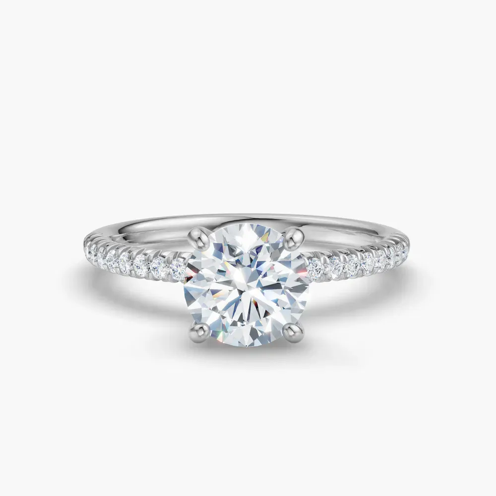 Certified 1 carat Lab Grown Diamond Round Cut Pavé, Classic, Simple Engagement Ring in 14K White Gold-Glaciry